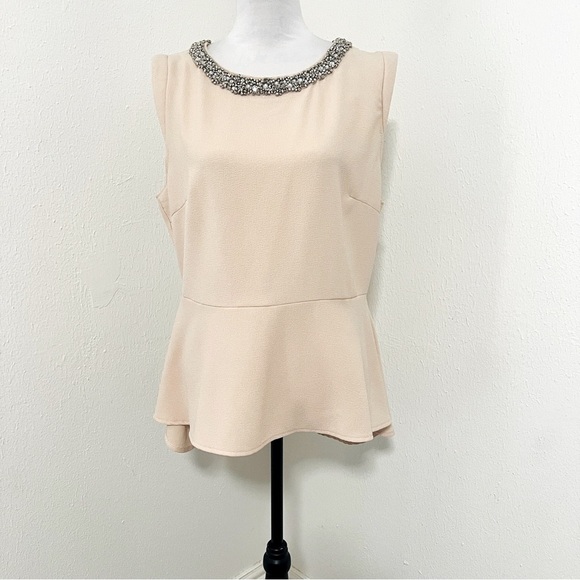 New Look Women’ Plus Size 16 Cream Sleeveless Peplum Top with Rhinestone Collar - Picture 1 of 11
